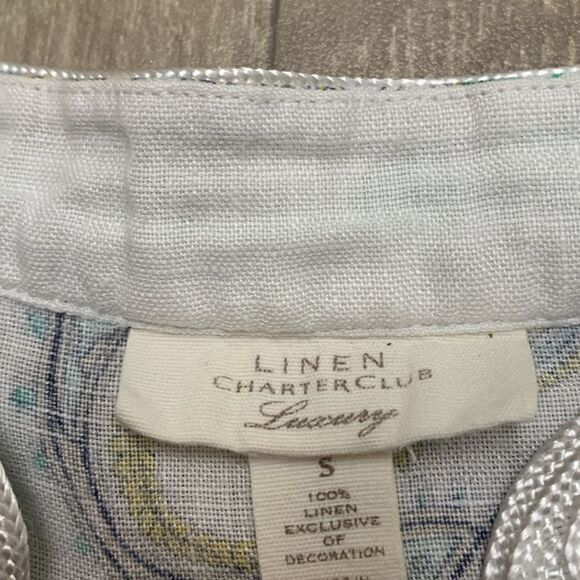 Charter Club Linen Luxury Embellished Paisley Floral V-Neck Boho Tunic Shirt - Picture 3 of 6